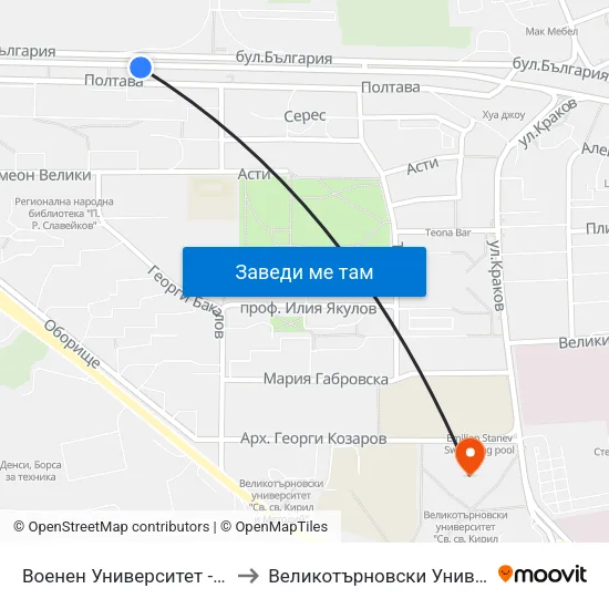 Военен Университет - Втора / Military University - Second to Великотърновски Университет ""Св. Св. Кирил И Методий"" map
