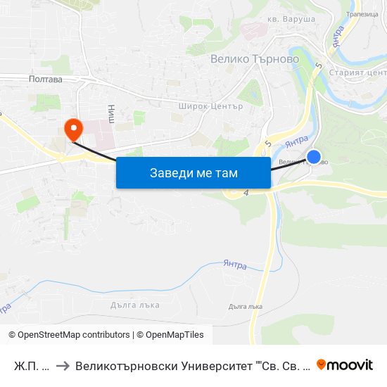 Ж.П. Гара to Великотърновски Университет ""Св. Св. Кирил И Методий"" map