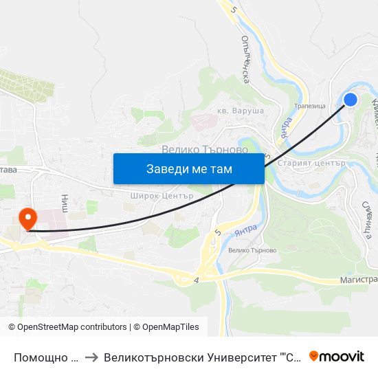 Помощно Училище to Великотърновски Университет ""Св. Св. Кирил И Методий"" map