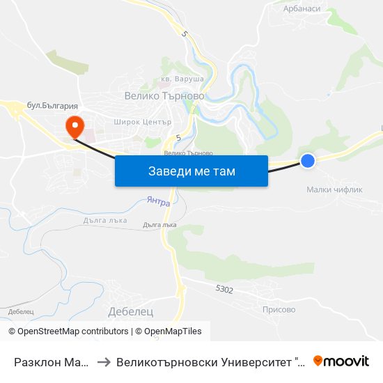 Разклон Малки Чифлик to Великотърновски Университет ""Св. Св. Кирил И Методий"" map