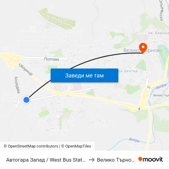 Автогара Запад / West Bus Station to Велико Търново map