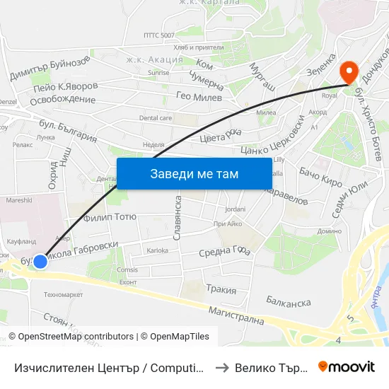 Изчислителен Център / Computing Centre to Велико Търново map