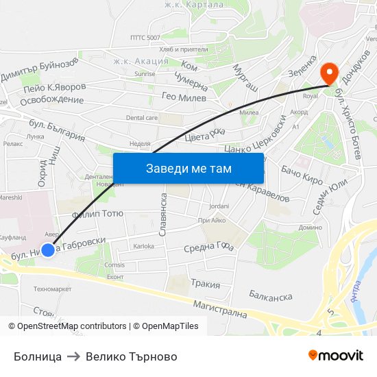 Болница / Hospital to Велико Търново map