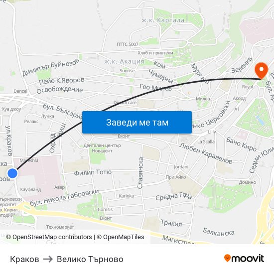 Краков / Krakow to Велико Търново map