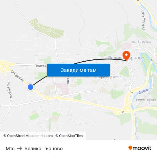 Мтс to Велико Търново map