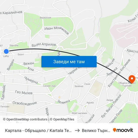 Картала - Обръщало / Kartala Terminus to Велико Търново map