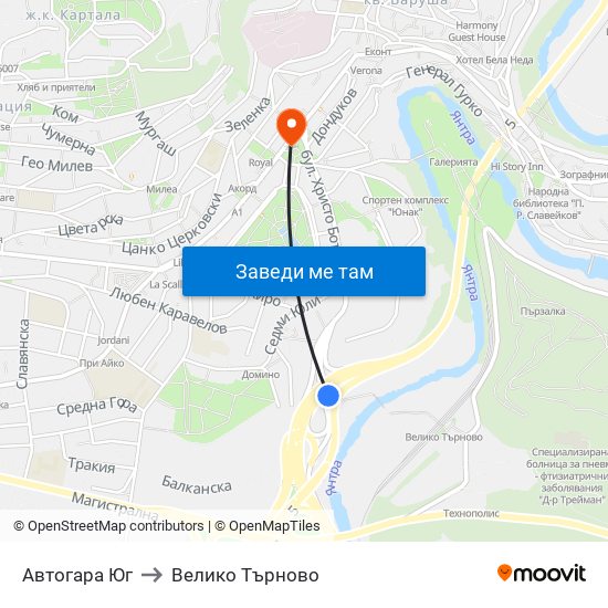 Автогара Юг to Велико Търново map