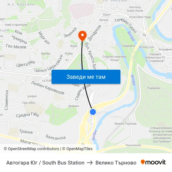 Автогара Юг / South Bus Station to Велико Търново map