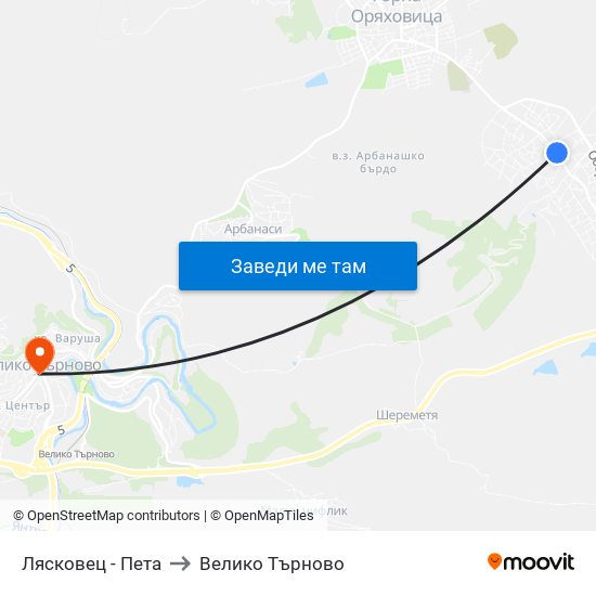 Лясковец - Пета (Моста) / Lyaskovets - Fifth (The Bridge) to Велико Търново map