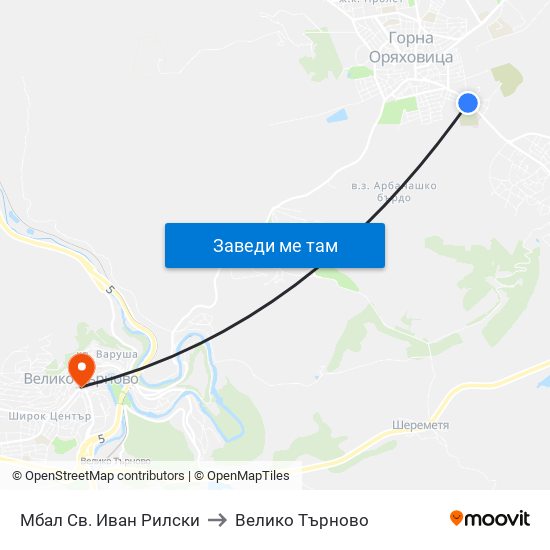 Мбал Св. Иван Рилски to Велико Търново map
