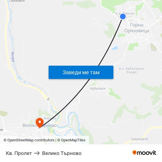 Кв. Пролет / Prolet Qr to Велико Търново map