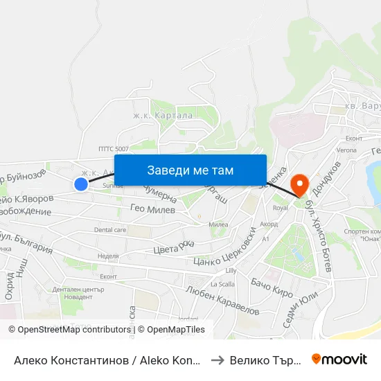 Алеко Константинов / Aleko Konstantinov to Велико Търново map