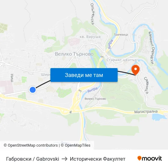 Габровски / Gabrovski to Исторически Факултет map