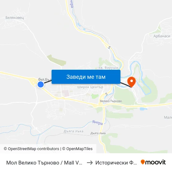 Мол Велико Търново / Mall Veliko Tarnovo to Исторически Факултет map