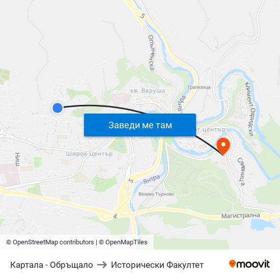 Картала - Обръщало / Kartala Terminus to Исторически Факултет map