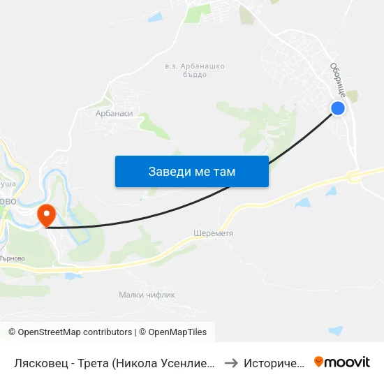 Лясковец - Трета (Никола Усенлиев) / Lyaskovets - Third (Nikola Usenliev) to Исторически Факултет map