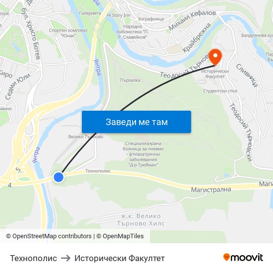 Технополис / Technopolis to Исторически Факултет map