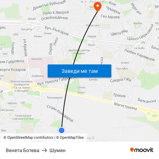Венета Ботева / Veneta Boteva to Шумен map