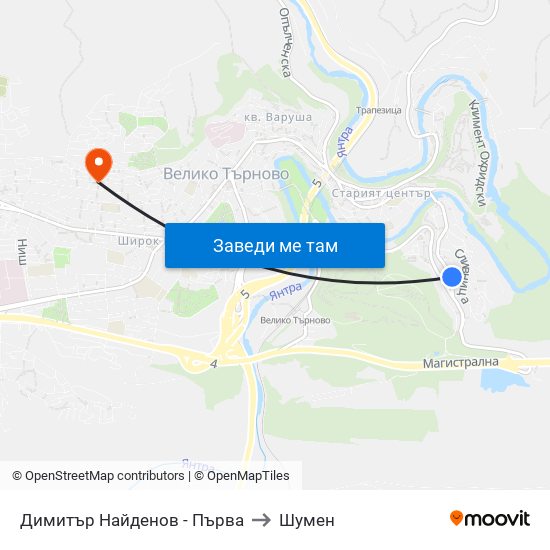 Димитър Найденов - Първа to Шумен map