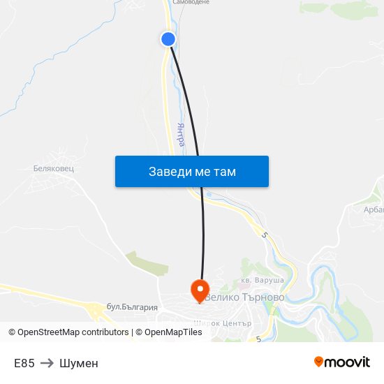 E85 to Шумен map
