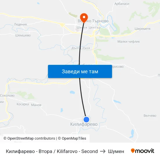Килифарево - Втора / Kilifarovo - Second to Шумен map