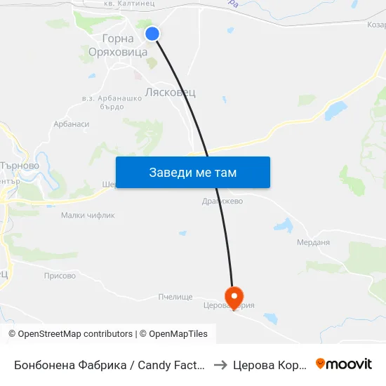 Бонбонена Фабрика / Candy Factory to Церова Кория map
