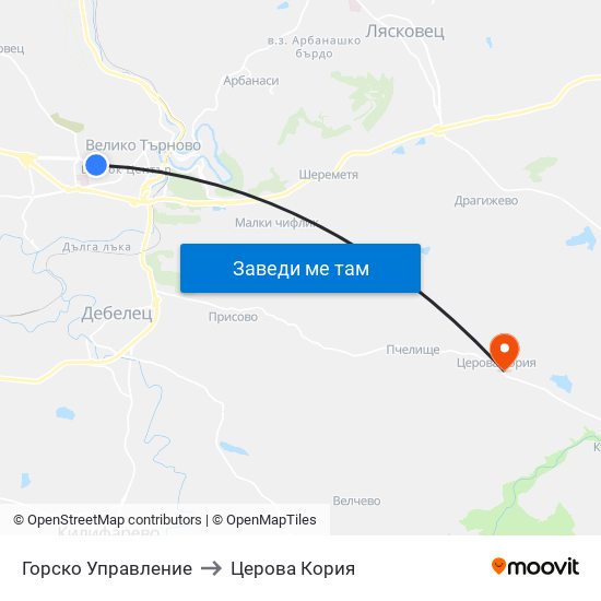 Горско Управление to Церова Кория map