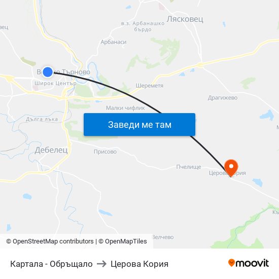 Картала - Обръщало / Kartala Terminus to Церова Кория map