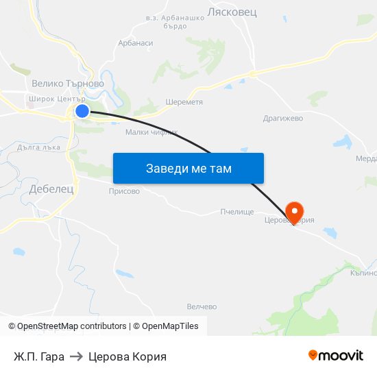 Жп Гара / Train Station to Церова Кория map