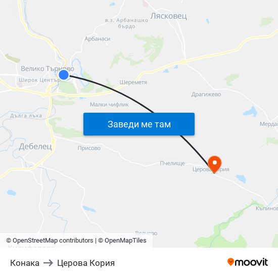 Конака / Konaka to Церова Кория map