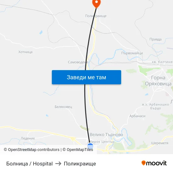 Болница / Hospital to Поликраище map