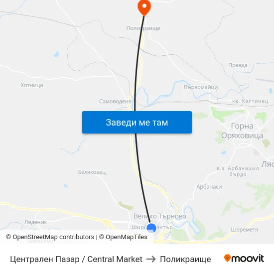 Централен Пазар / Central Market to Поликраище map