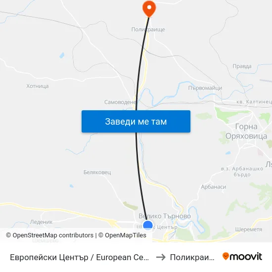 Европейски Център / European Centre to Поликраище map