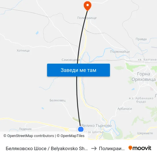 Беляковско Шосе / Belyakovsko Shosse to Поликраище map