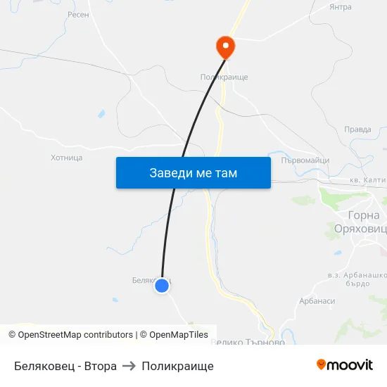 Беляковец - Втора to Поликраище map