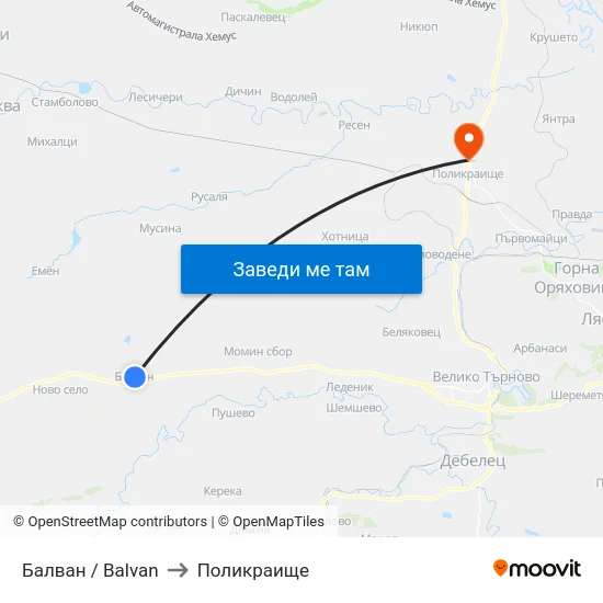 Балван / Balvan to Поликраище map
