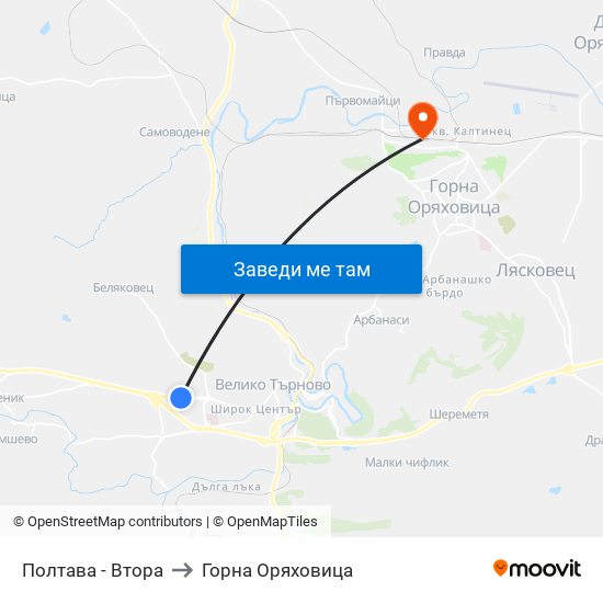 Полтава - Втора / Poltava - Second to Горна Оряховица map