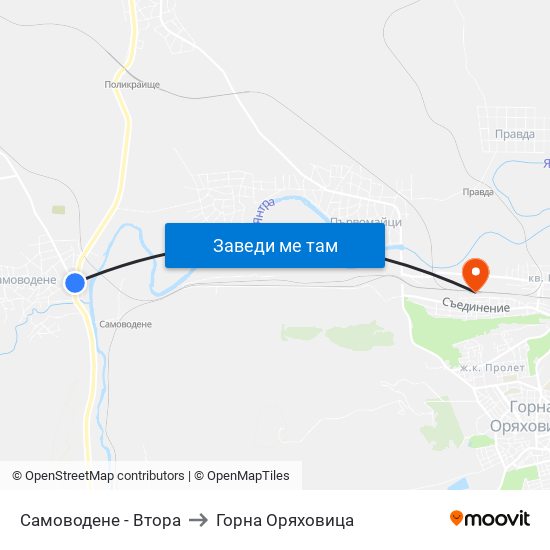 Самоводене - Втора / Samovodene - Second to Горна Оряховица map