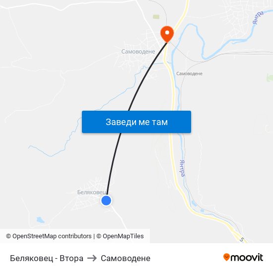 Беляковец - Втора to Самоводене map