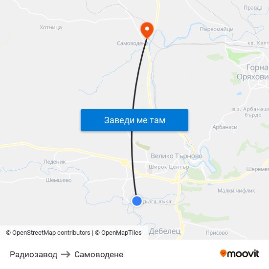 Радиозавод to Самоводене map