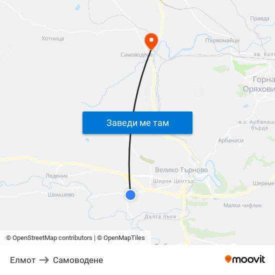 Елмот / Elmot to Самоводене map