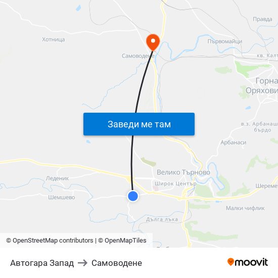 Автогара Запад to Самоводене map