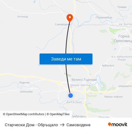 Старчески Дом - Обръщало / Nursing Home - Terminus to Самоводене map