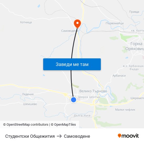 Студентски Общежития to Самоводене map