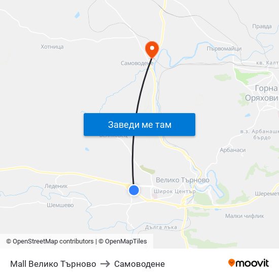 Мол Велико Търново / Mall Veliko Tarnovo to Самоводене map