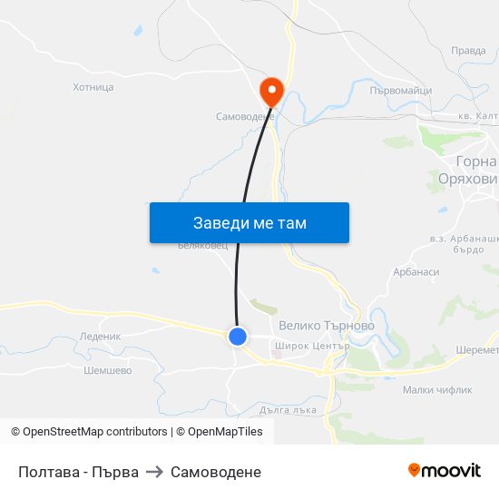 Полтава - Първа to Самоводене map