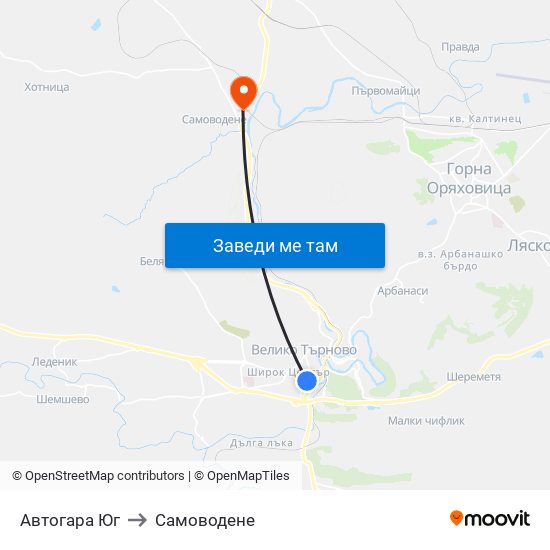 Автогара Юг to Самоводене map