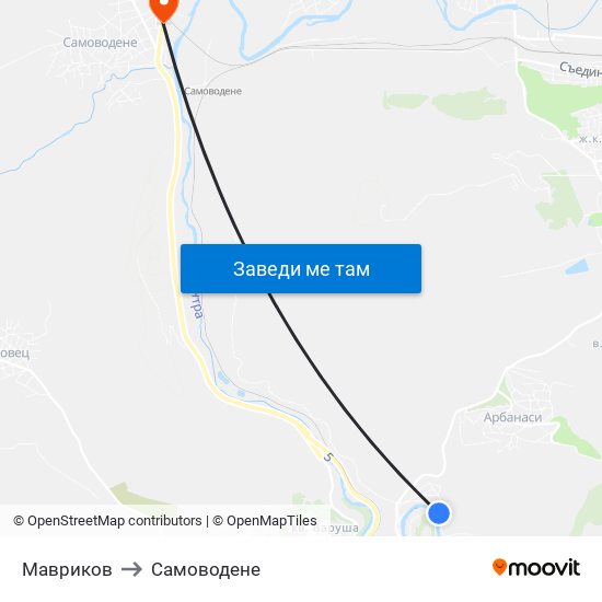 Мавриков / Mavrikov to Самоводене map