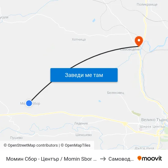 Момин Сбор - Център / Momin Sbor - Centre to Самоводене map