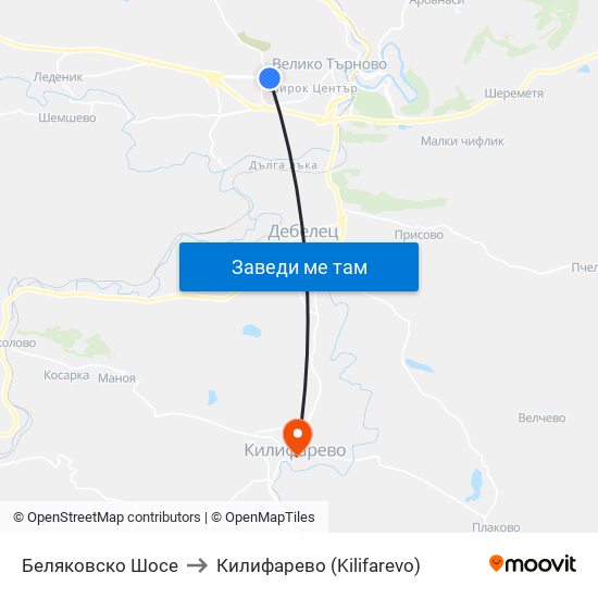 Беляковско Шосе to Килифарево (Kilifarevo) map